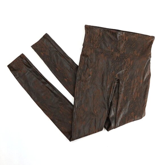 Spanx Snake-Printed Faux Leather Leggings Brown - Size Small - EUC - Picture 2 of 7